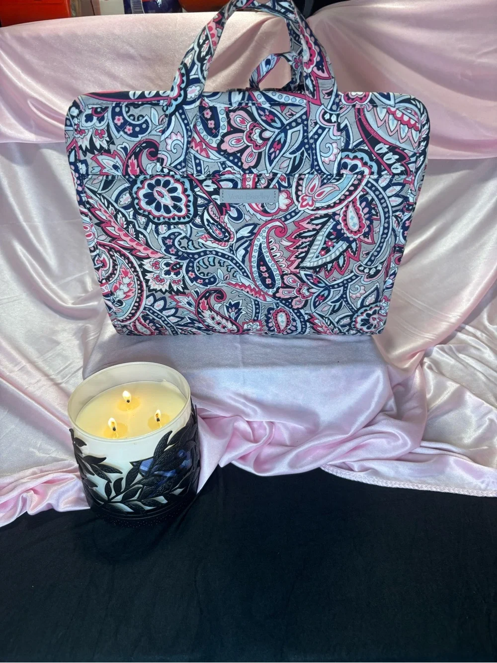 Vera Bradley Quilted Laptop Bag in Pink and Navy Paisley